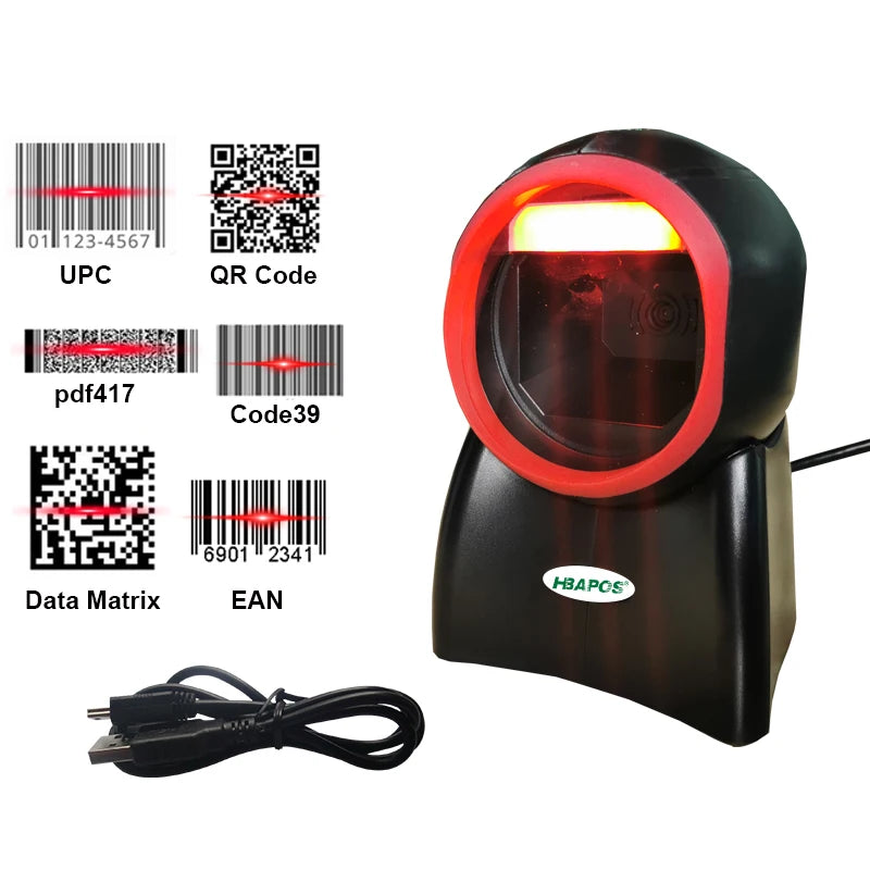 2D Omnidirectional Barcode Scanner 1D 2D QR Code Desktop Auto Sense Bar code USB PDF417 Data Matrix Reader for Supermarket Store