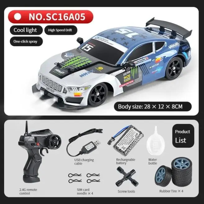 1:16 Scale 4WD Drift RC Car - AE86 Model with LED Lights & Spray Effect, High Speed Racing