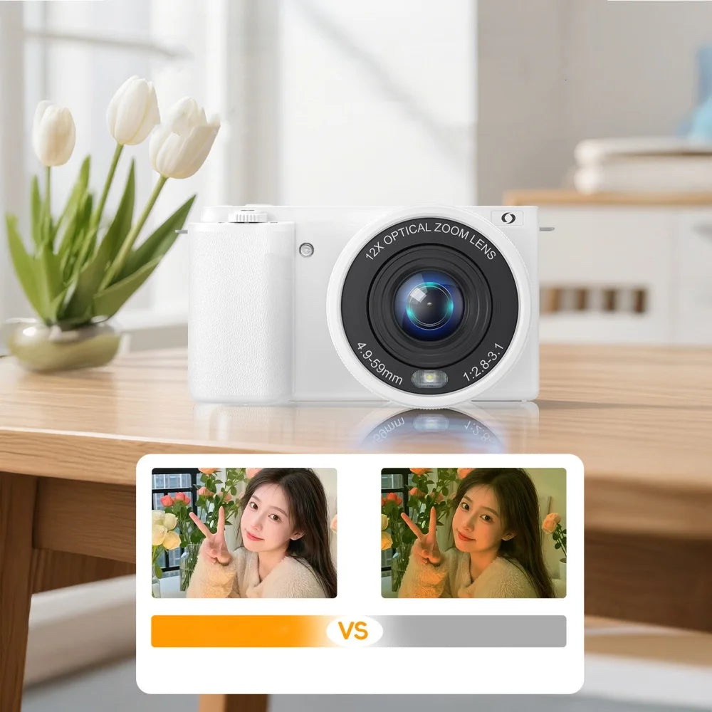 4K Digital Camera 64MP - 12X Optical Zoom Vlogging Camera with Flip Screen & Livestream