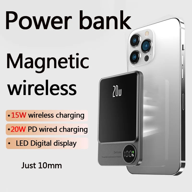 10000mAh Magnetic Wireless Power Bank for iPhone 15/14/13/12 - MagSafe Compatible Fast Charging Battery Pack