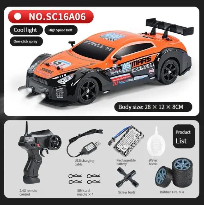 1:16 Scale 4WD Drift RC Car - AE86 Model with LED Lights & Spray Effect, High Speed Racing
