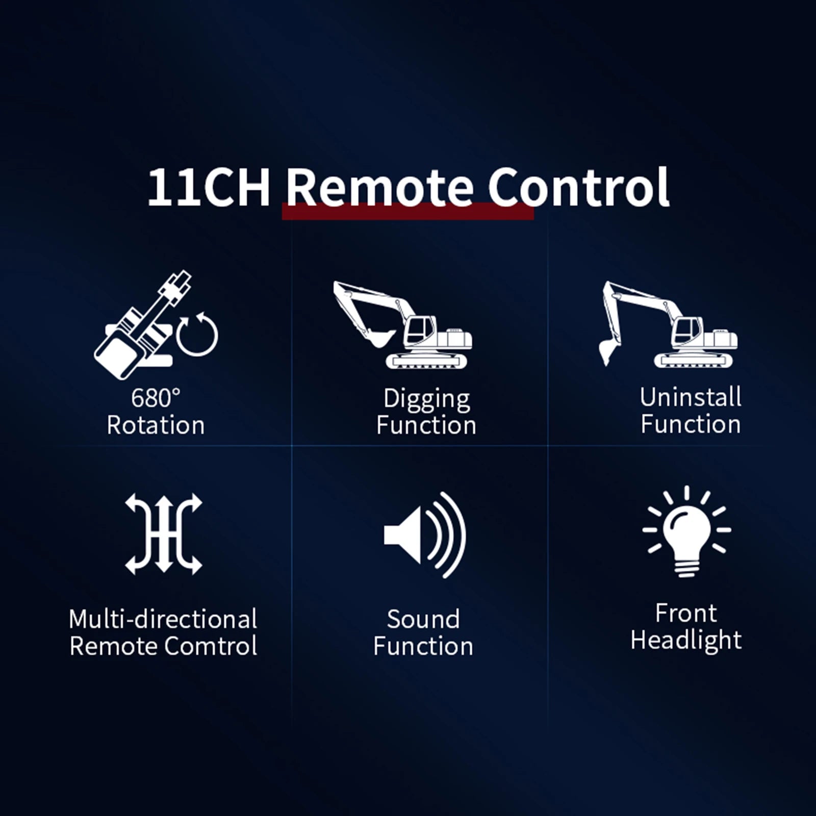 1:20 Scale RC Excavator - 11-Channel Wireless Construction Toy, Remote Control Digger