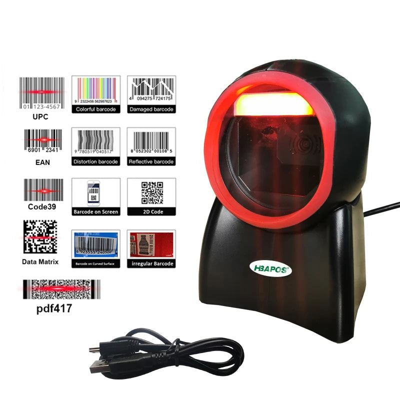2D Omnidirectional Barcode Scanner 1D 2D QR Code Desktop Auto Sense Bar code USB PDF417 Data Matrix Reader for Supermarket Store