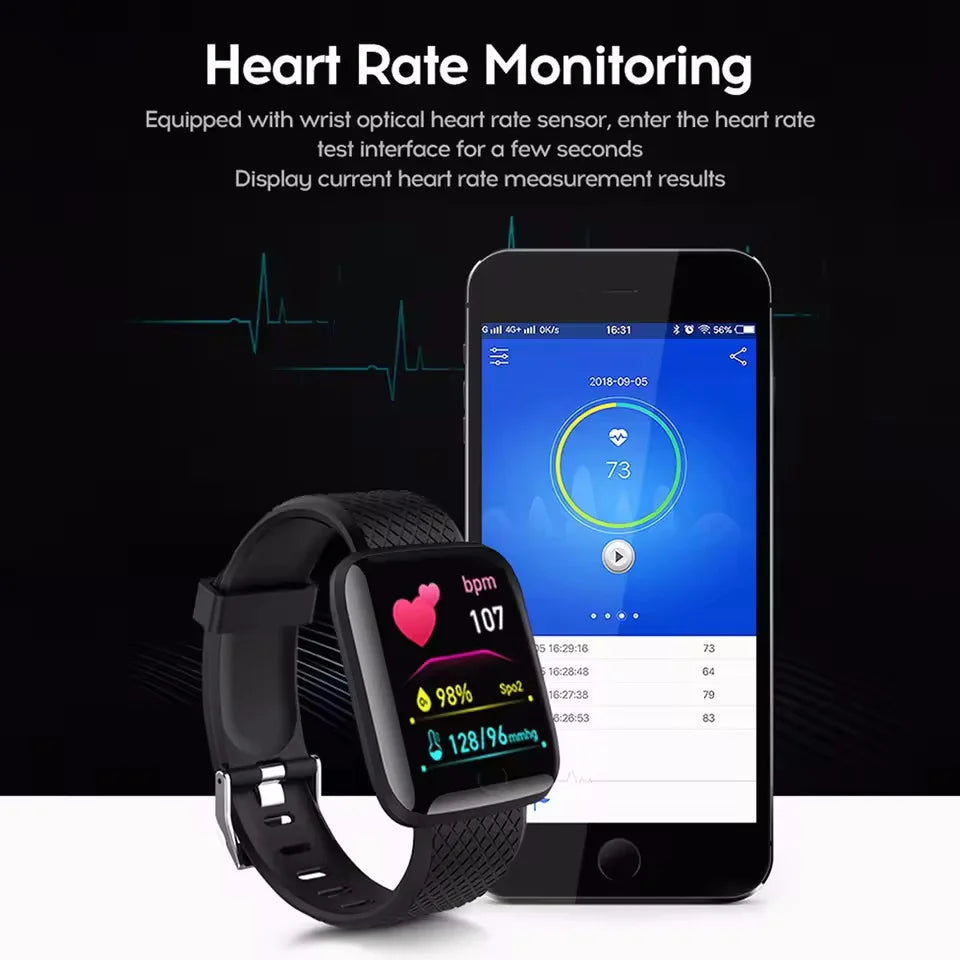 116Plus Smart Watch - Fitness Tracker, Heart Rate Monitor, Message Remind, Music Control
