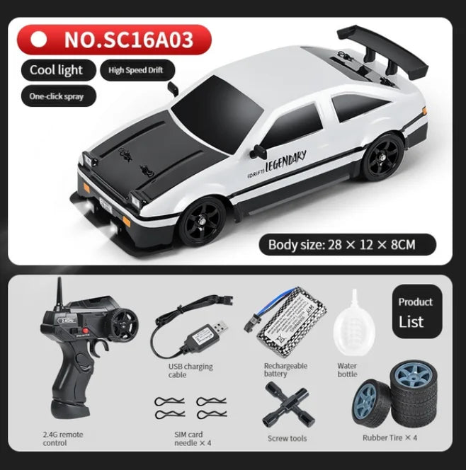 1:16 Scale 4WD Drift RC Car - AE86 Model with LED Lights & Spray Effect, High Speed Racing